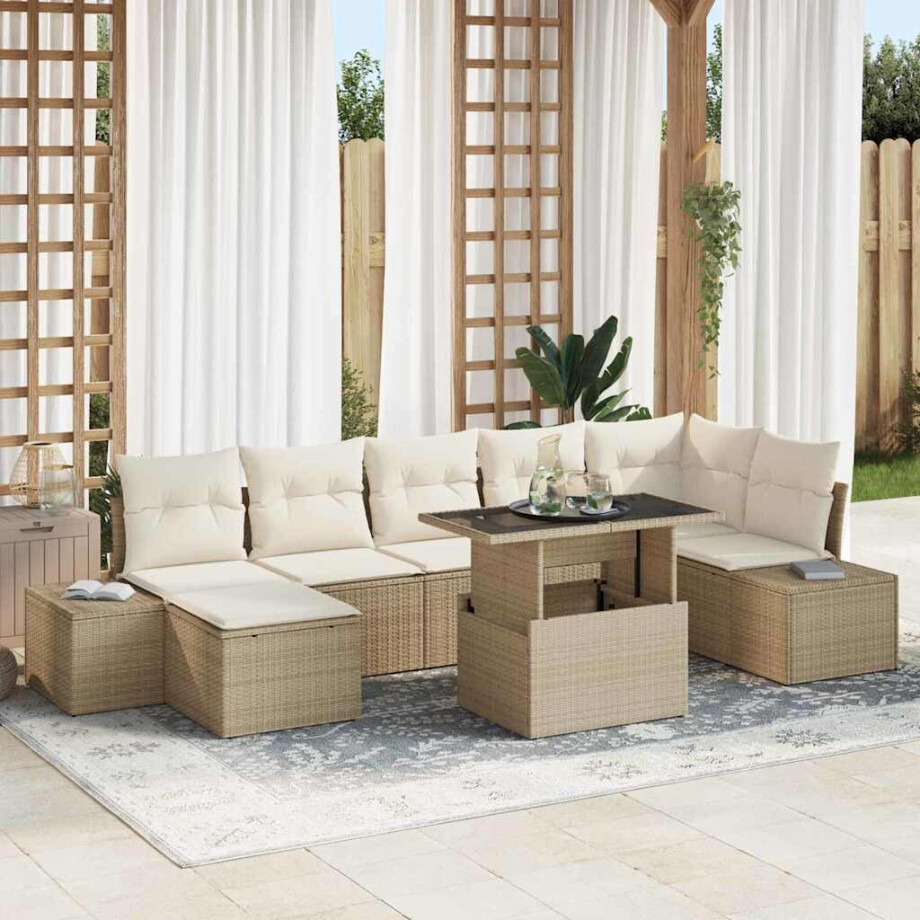 vidaXL Tuin Sofa Set met kussen 8 pcs beige en crèmekleurig afbeelding 1