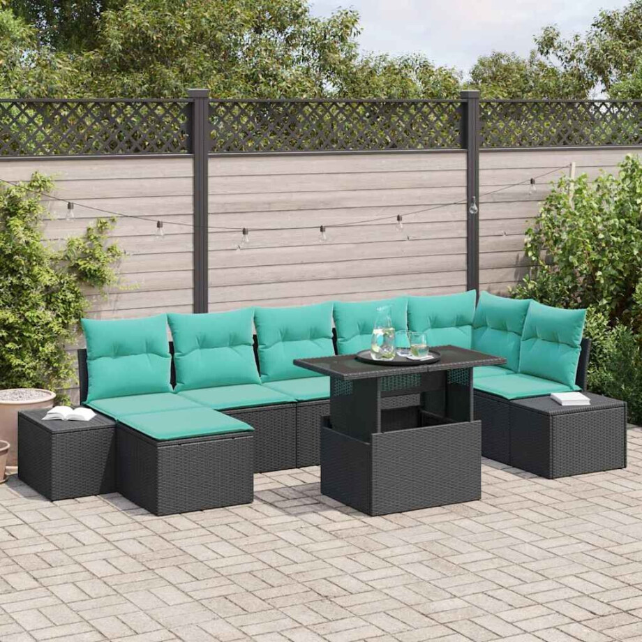 vidaXL Tuin Sofa Set 8 st Zwart en Blauw poly rattan vidaXL Tuin Sofa Set 8 st Zwart en Blauw poly rattan afbeelding 1
