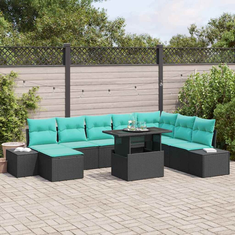vidaXL Tuin Sofa Set 9 st Zwart en Blauw poly rattan vidaXL Tuin Sofa Set 9 st Zwart en Blauw poly rattan afbeelding 1