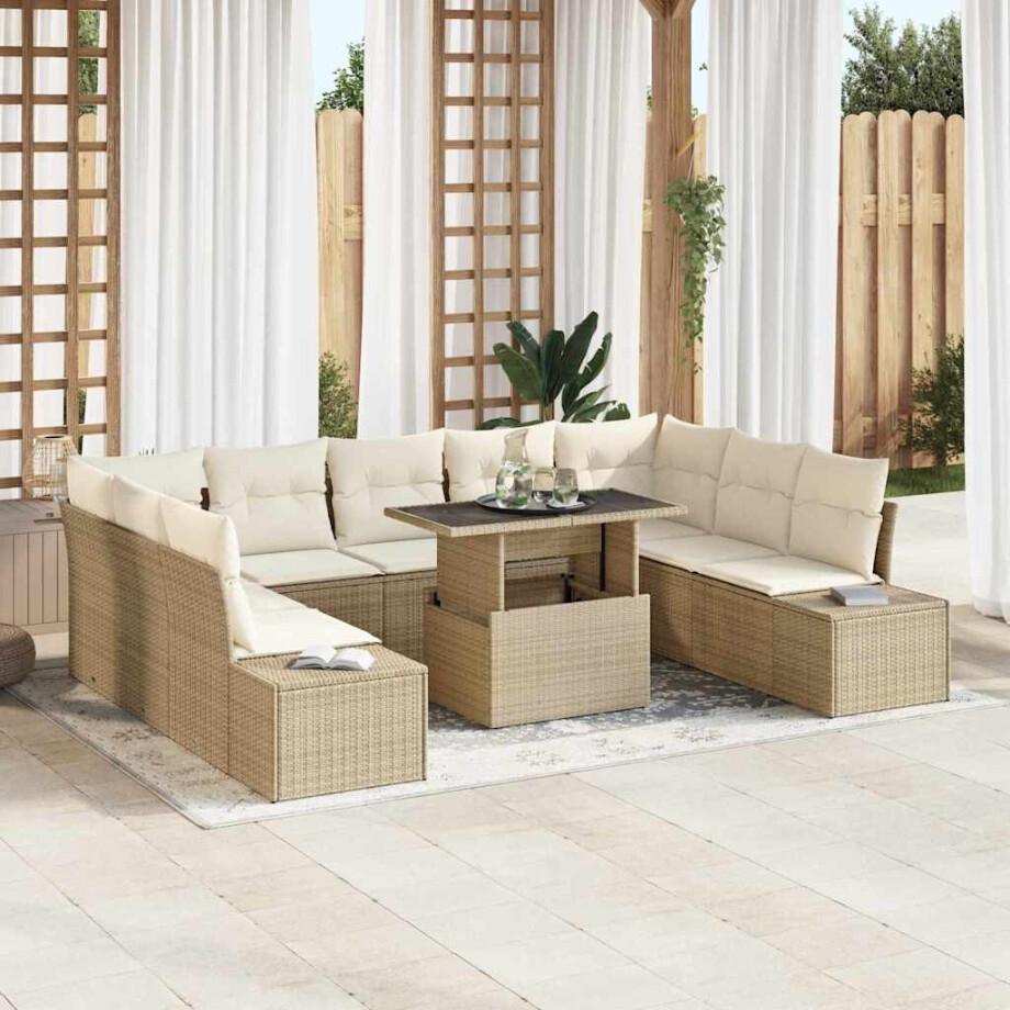 vidaXL Tuin Sofa Set met kussen 10 pcs Beige en Crème poly rattan afbeelding 1