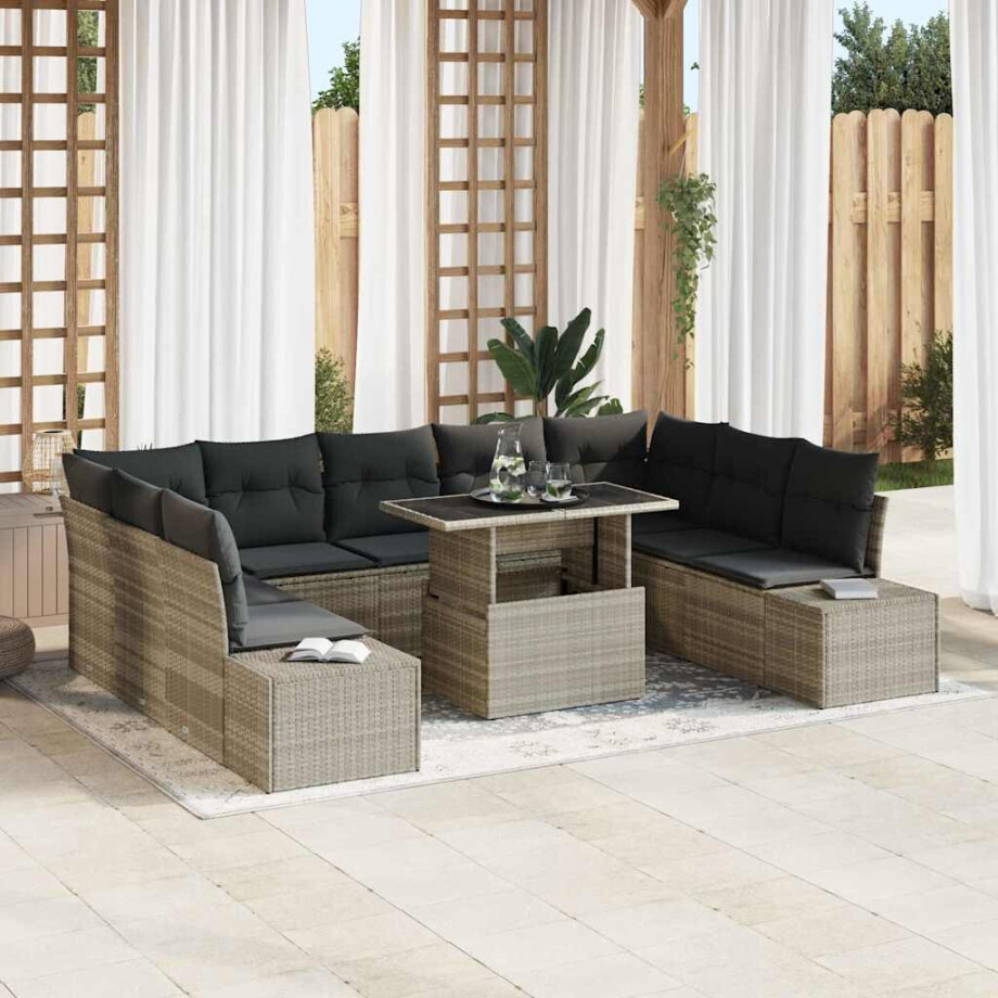 vidaXL Tuin Sofa Set met kussen met opslag 10 pcs Lichtgrijs afbeelding 1