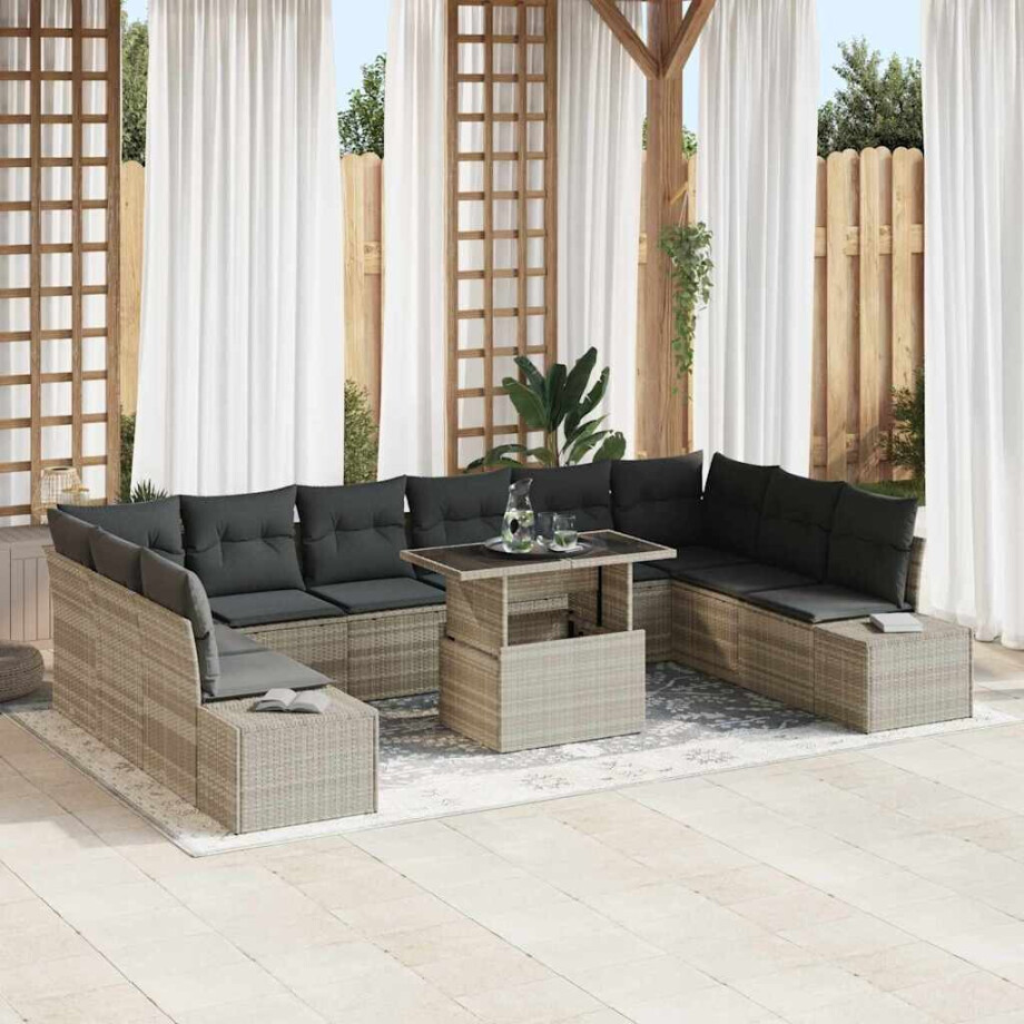 vidaXL Tuin Sofa Set met kussen met opslag 11 pcs Lichtgrijs vidaXL Tuin Sofa Set met kussen met opslag 11 pcs Lichtgrijs afbeelding 1