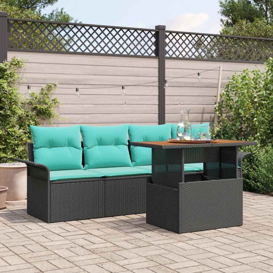 vidaXL Tuin Sofa Set met kussen 5 pcs Zwart en blauw vidaXL Tuin Sofa Set met kussen 5 pcs Zwart en blauw afbeelding 1