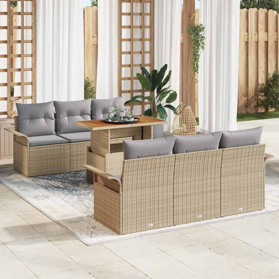 vidaXL Tuin Sofa Set met kussen 7 pcs beige en lichtgrijs afbeelding 1