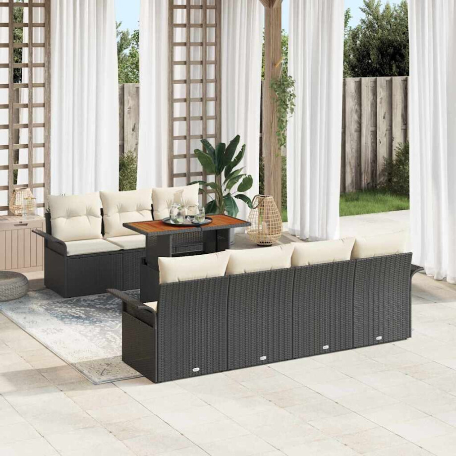 vidaXL Tuin Sofa Set met kussen 8 pcs Zwart en crème vidaXL Tuin Sofa Set met kussen 8 pcs Zwart en crème afbeelding 1