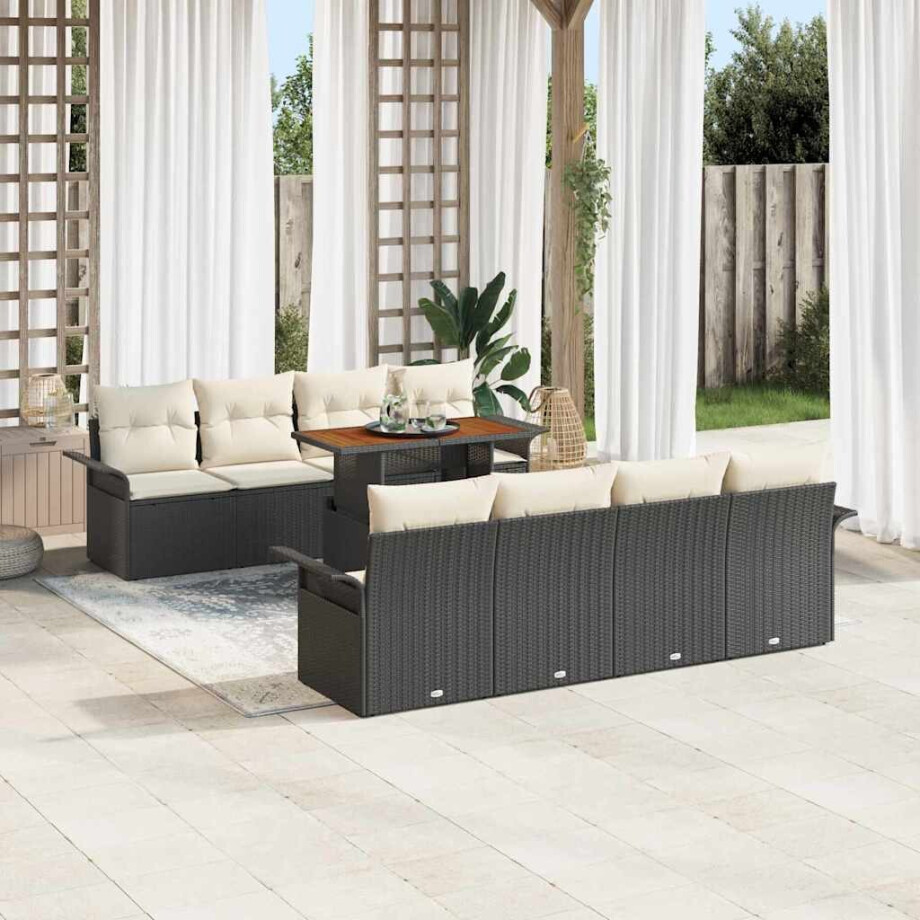 vidaXL Tuin Sofa Set met kussen 7 pcs Zwart en crème afbeelding 1