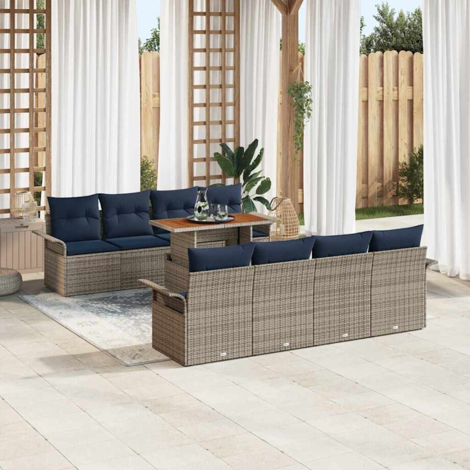 vidaXL Tuin Sofa Set met kussen 7 pcs grijs en marineblauw afbeelding 1
