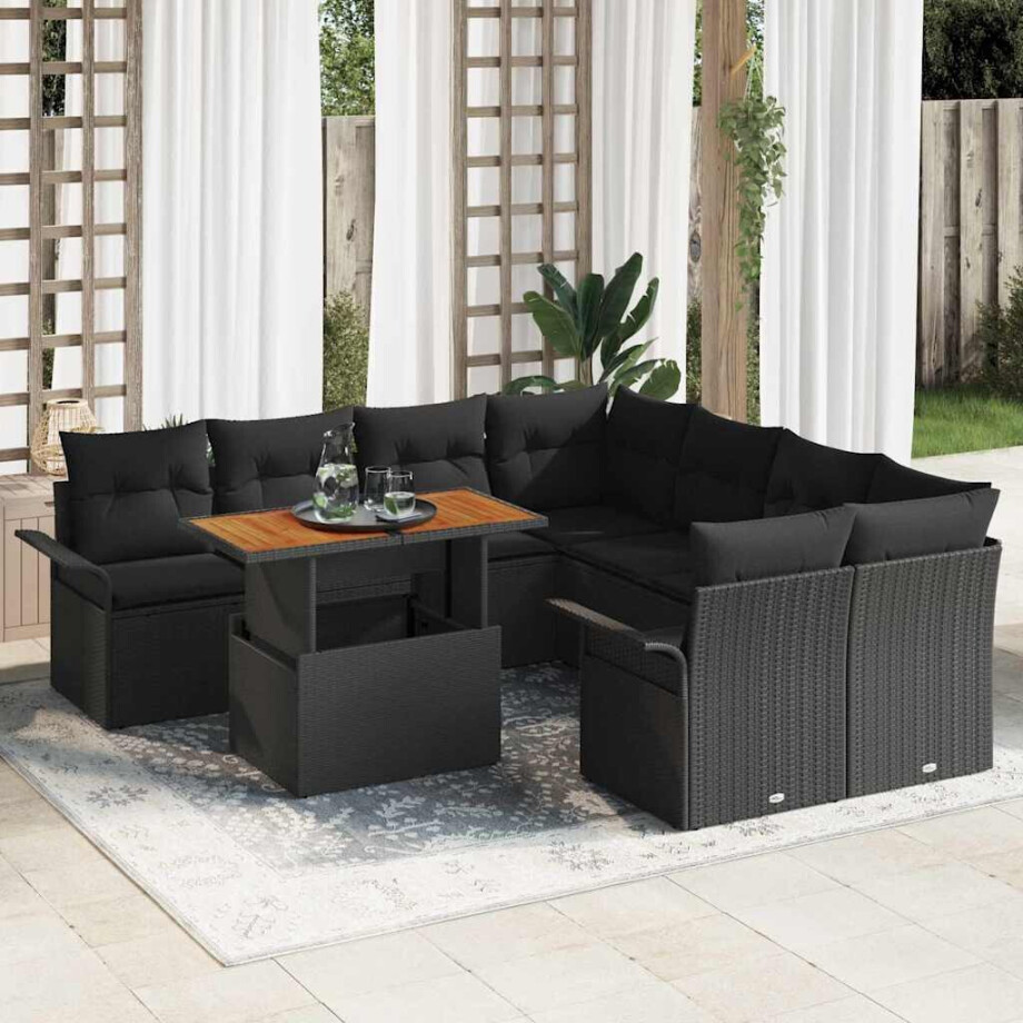 vidaXL Tuin Sofa Set met kussen Zwart afbeelding 1