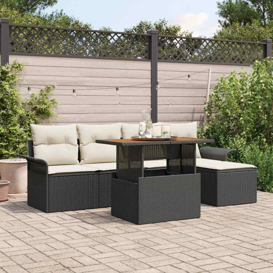 vidaXL Tuin Sofa Set met kussen 6 pcs Zwart en crème afbeelding 1