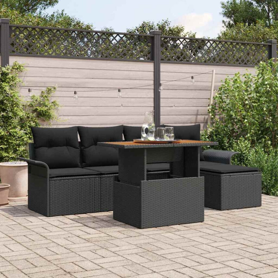 vidaXL Tuin Sofa Set met kussen 6 pcs Zwart afbeelding 1