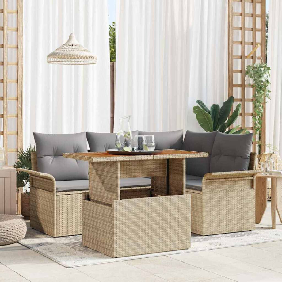 vidaXL Tuin Sofa Set met kussen 5 pcs beige en lichtgrijs afbeelding 1
