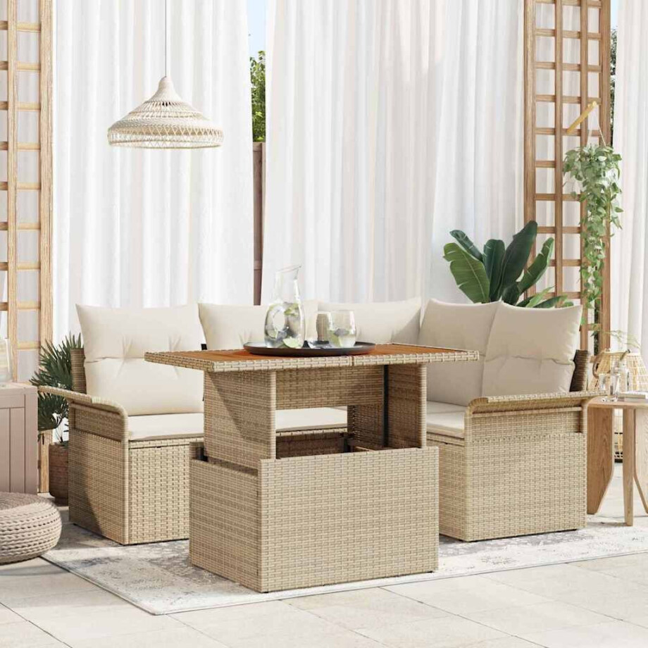 vidaXL Tuin Sofa Set met kussen 5 pcs beige en crèmekleurig afbeelding 1