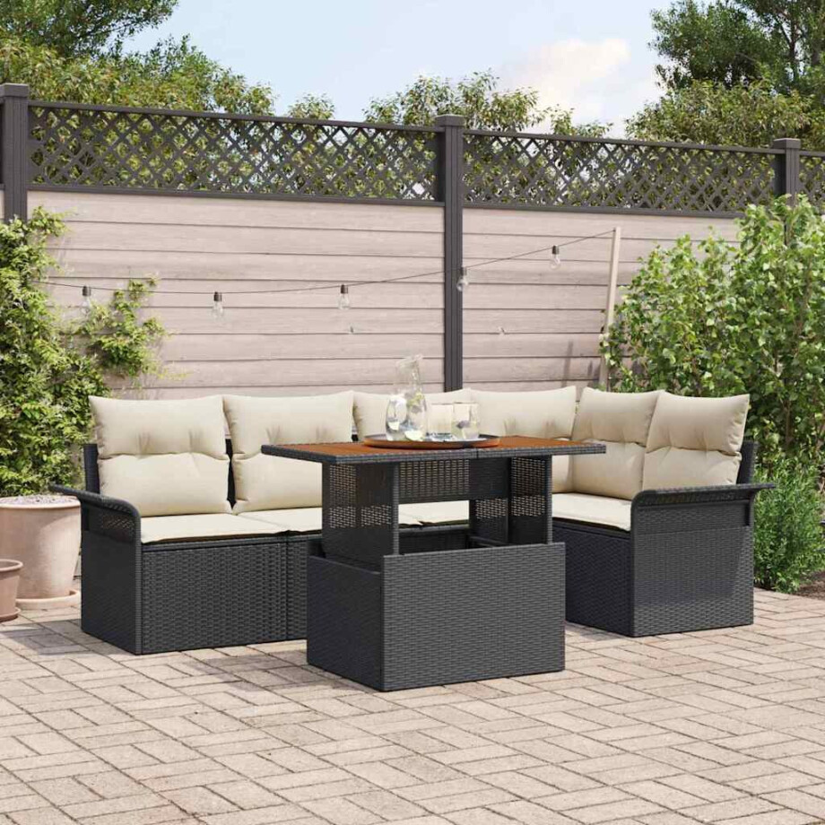 vidaXL Tuin Sofa Set met kussen 6 pcs Zwart en crème afbeelding 1