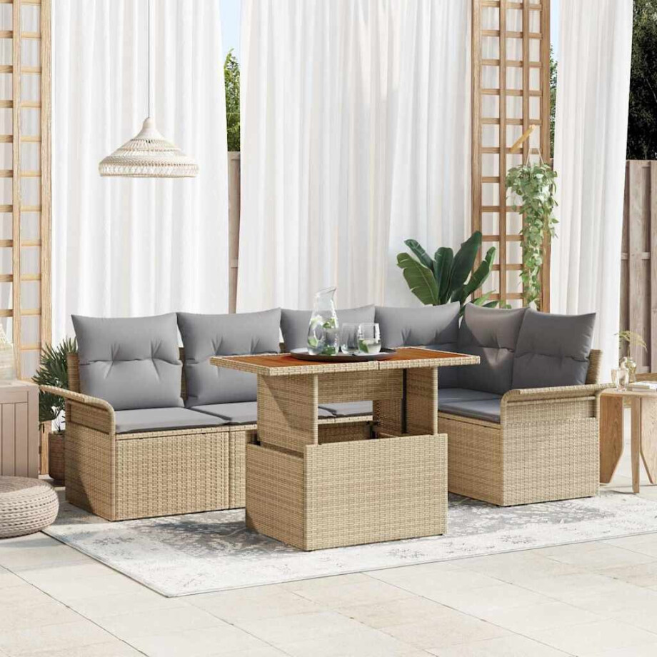 vidaXL Tuin Sofa Set met kussen 6 pcs beige en lichtgrijs afbeelding 1