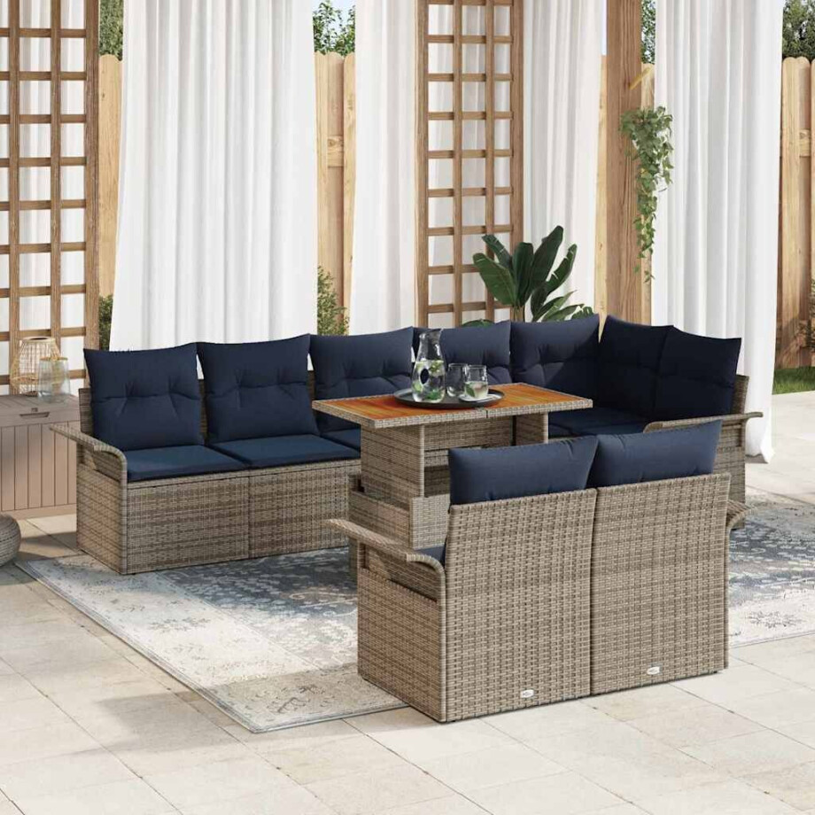 vidaXL Tuin Sofa Set met kussen 9 pcs grijs en marineblauw afbeelding 1