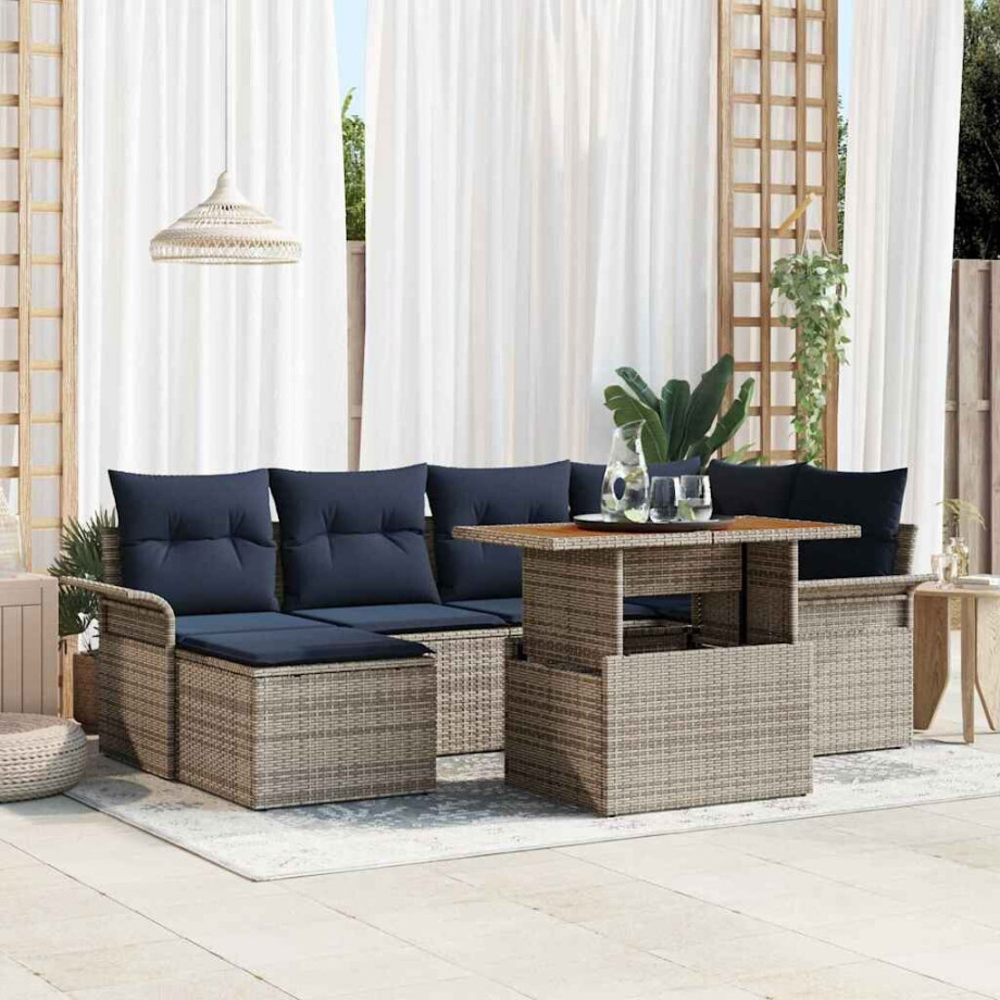 vidaXL Tuin Sofa Set met kussen 7 pcs grijs en marineblauw afbeelding 1