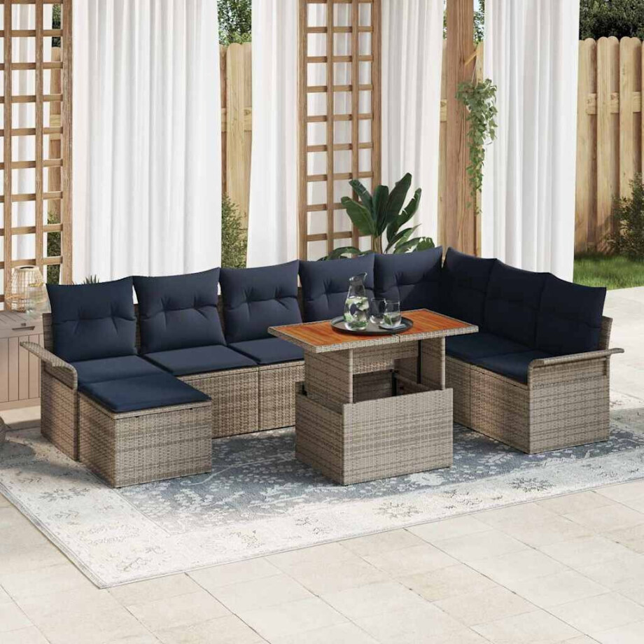 vidaXL Tuin Sofa Set met kussen met opslag 9 pcs grijs en marineblauw vidaXL Tuin Sofa Set met kussen met opslag 9 pcs grijs en marineblauw afbeelding 1