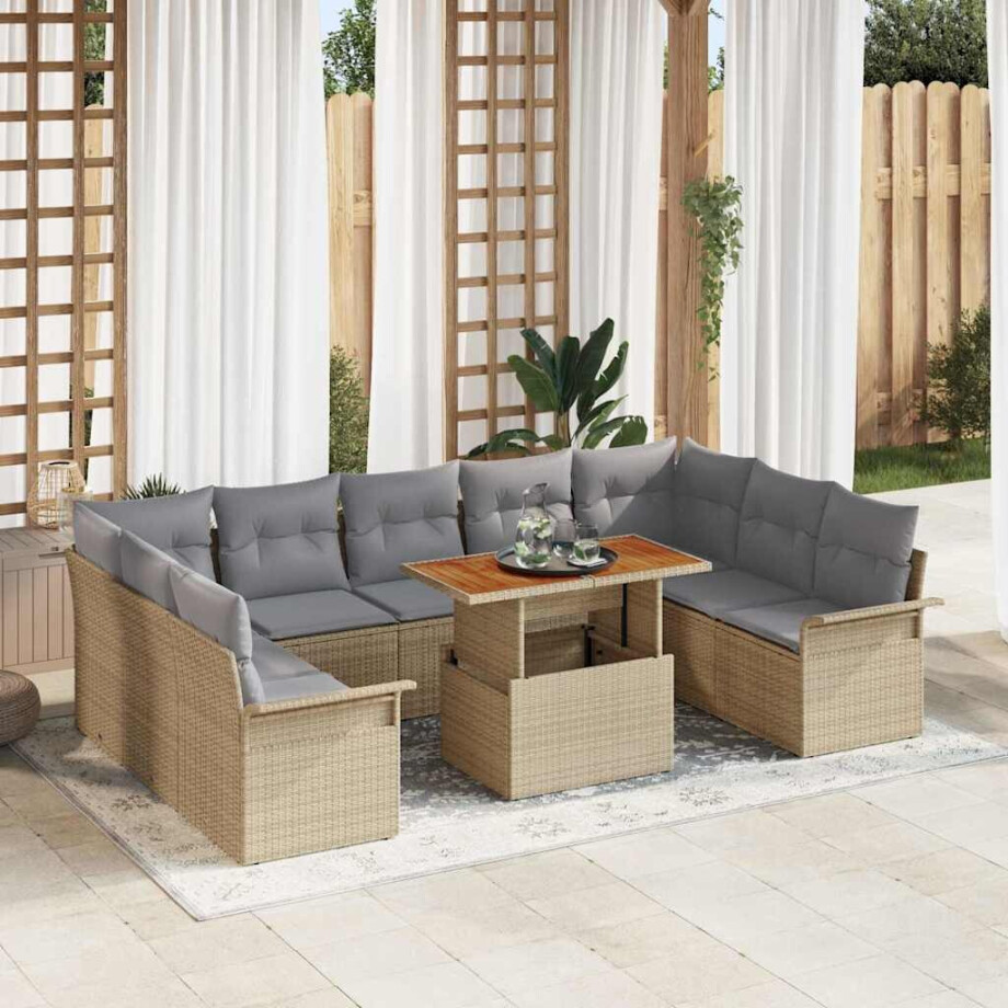 vidaXL Tuin Sofa Set met kussen 10 pcs beige en lichtgrijs afbeelding 1