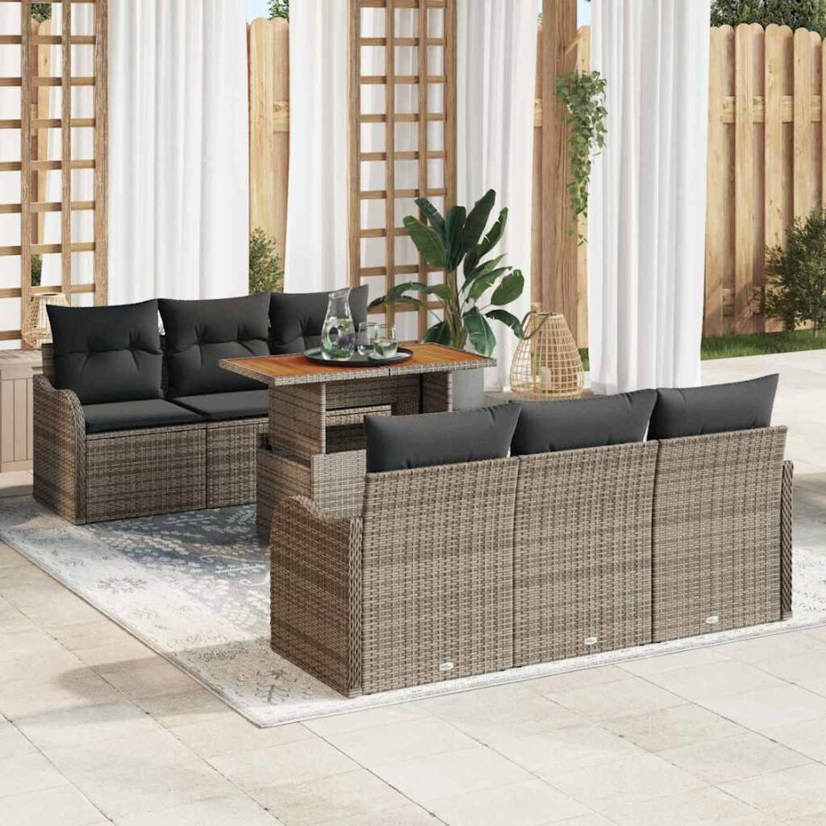 vidaXL Tuin Sofa Set met kussen 7 pcs Grijs afbeelding 1