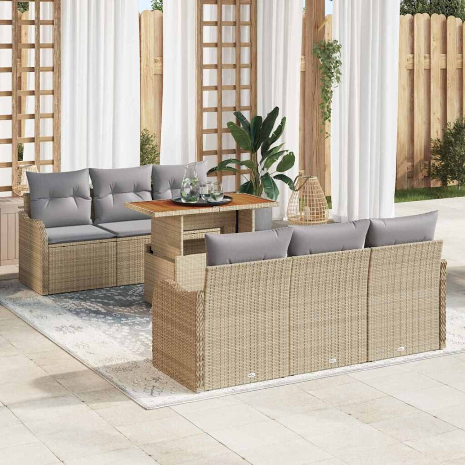 vidaXL Tuin Sofa Set met kussen 7 pcs beige en lichtgrijs vidaXL Tuin Sofa Set met kussen 7 pcs beige en lichtgrijs afbeelding 1