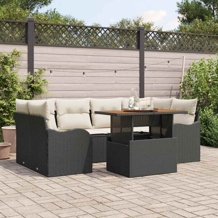 vidaXL Tuin Sofa Set met kussen 7 pcs Zwart en crème afbeelding 1