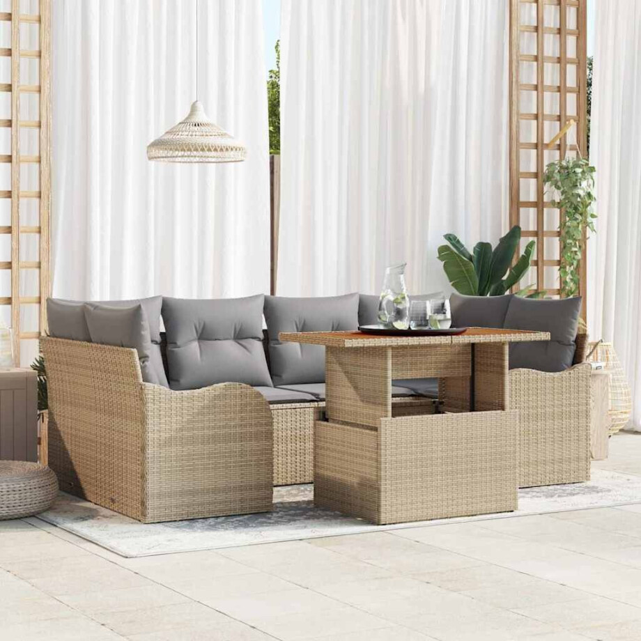 vidaXL Tuin Sofa Set met kussen 7 pcs beige en lichtgrijs afbeelding 1