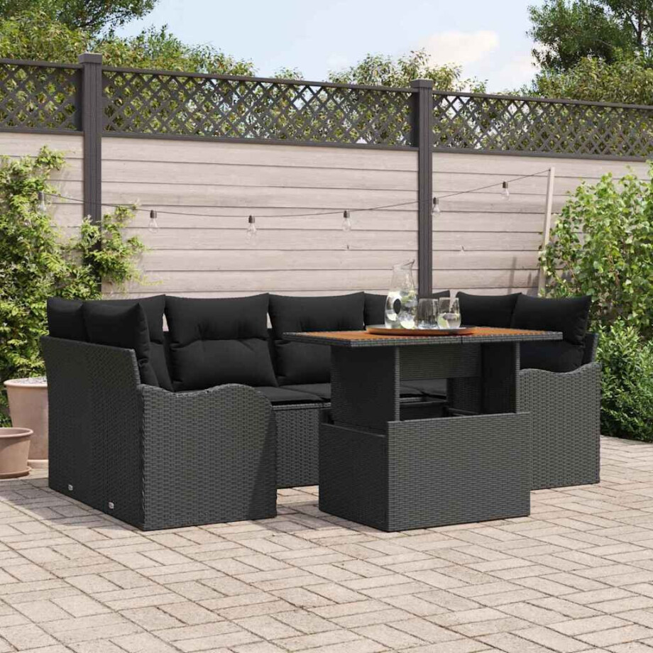 vidaXL Tuin Sofa Set met kussen 7 pcs Zwart afbeelding 1