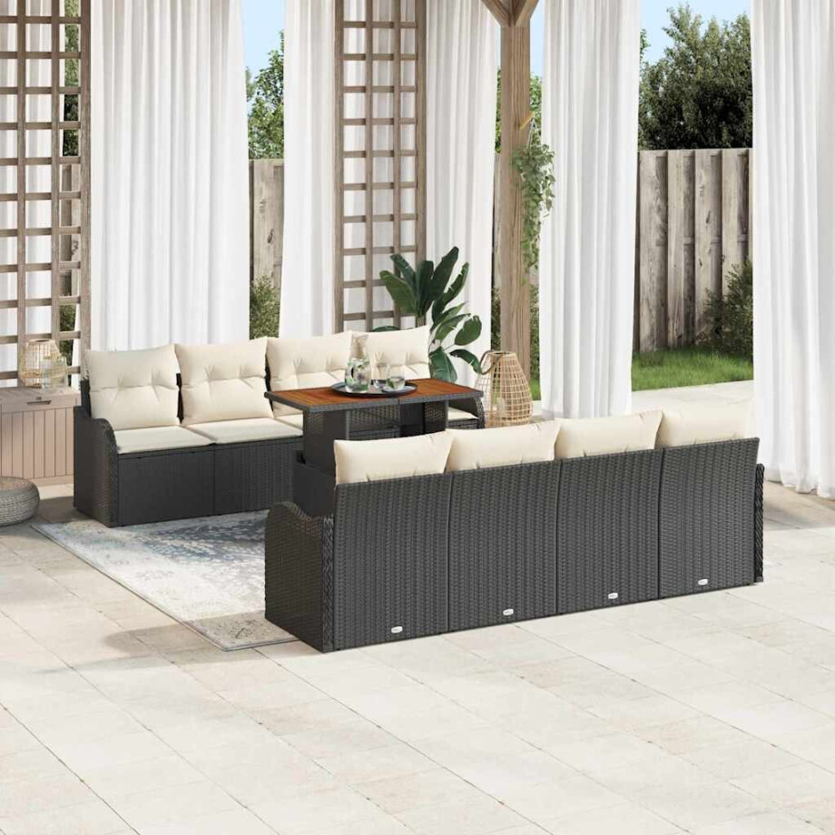 vidaXL Tuin Sofa Set met kussen 7 pcs Zwart en crème afbeelding 1