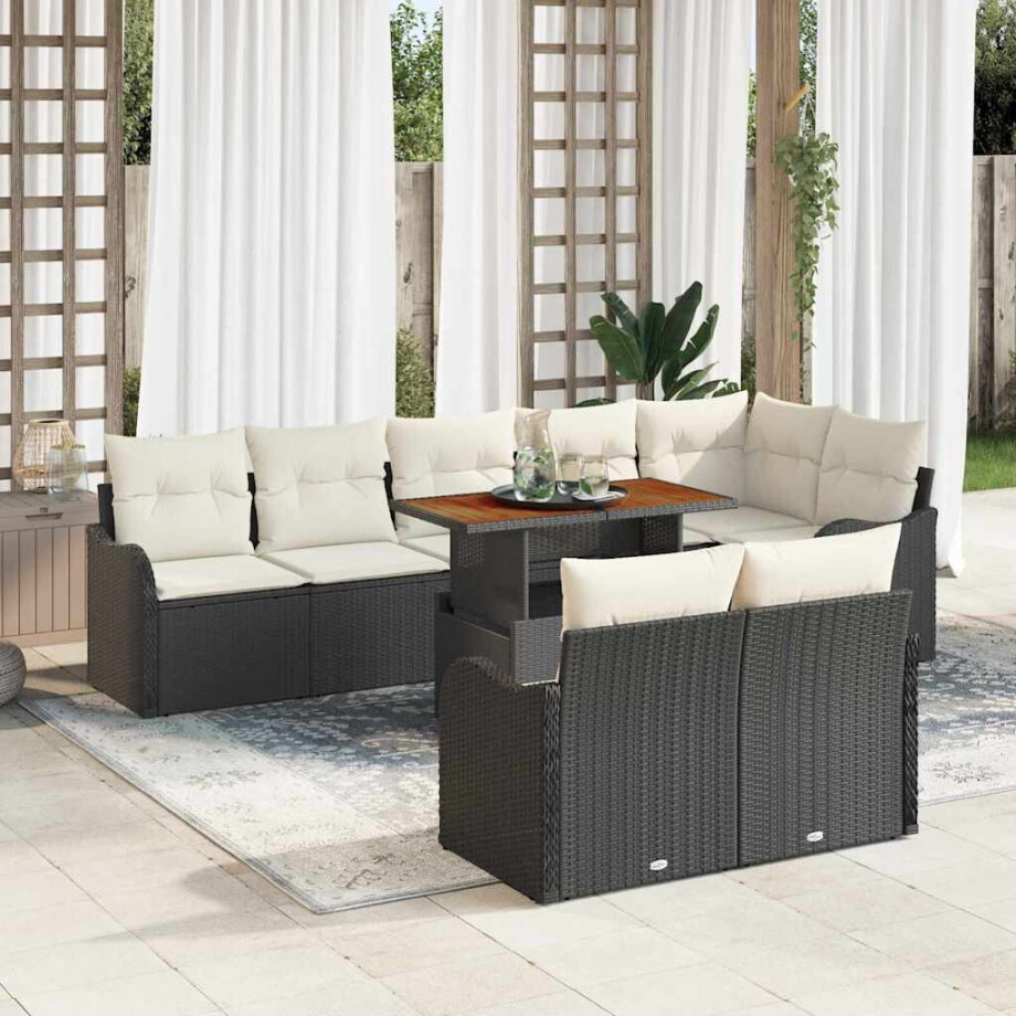 vidaXL Tuin Sofa Set met kussen 9 pcs Zwart en crème vidaXL Tuin Sofa Set met kussen 9 pcs Zwart en crème afbeelding 1