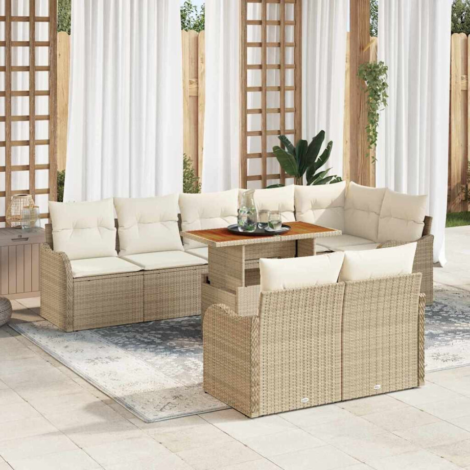 vidaXL Tuin Sofa Set met kussen 9 pcs beige en crèmekleurig afbeelding 1
