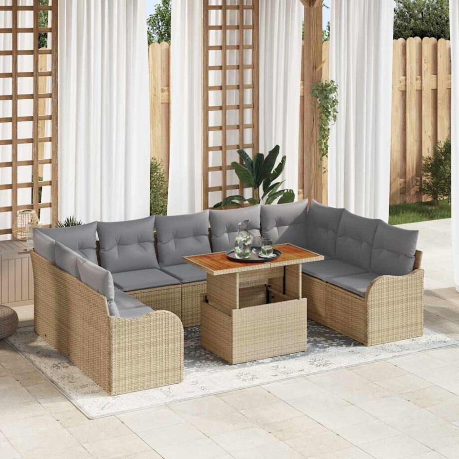 vidaXL Tuin Sofa Set met kussen 10 pcs beige en lichtgrijs afbeelding 1