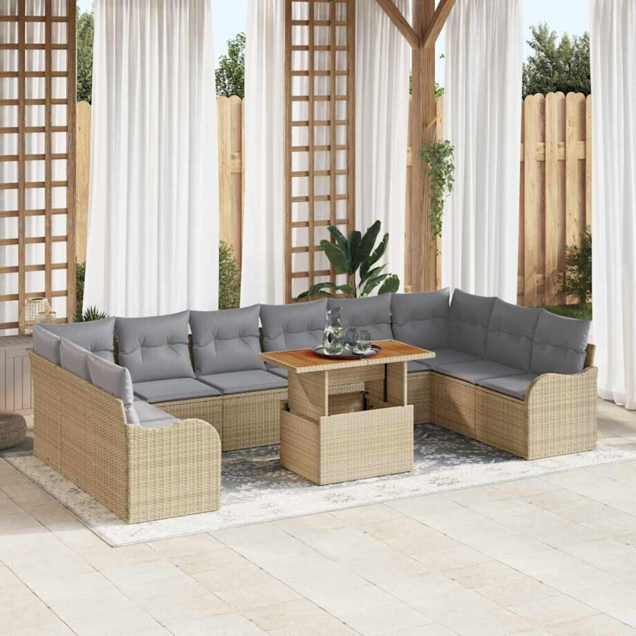 vidaXL Tuin Sofa Set met kussen 11 pcs beige en lichtgrijs afbeelding 1