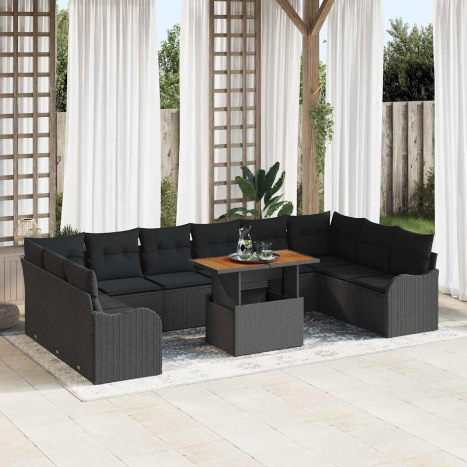 vidaXL Tuin Sofa Set met kussen 11 pcs Zwart afbeelding 1