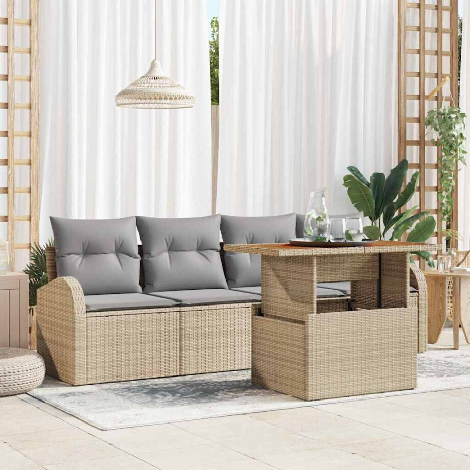 vidaXL Tuin Sofa Set met kussen 5 pcs beige en lichtgrijs afbeelding 1
