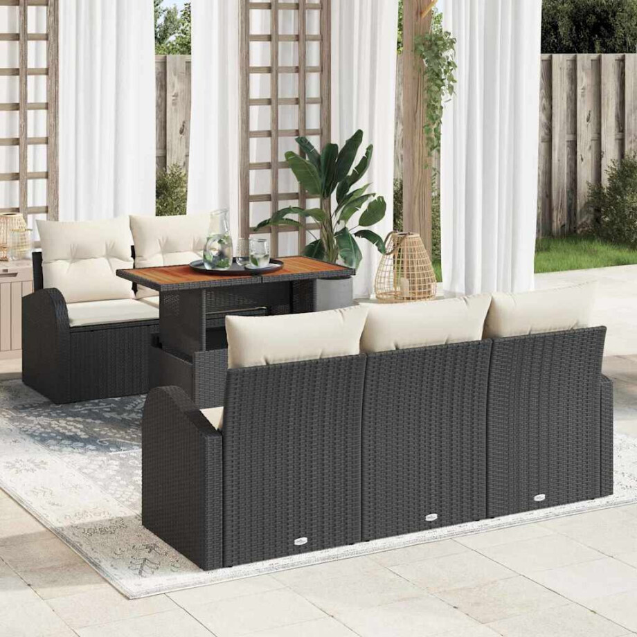 vidaXL Tuin Sofa Set met kussen 6 pcs Zwart en crème afbeelding 1