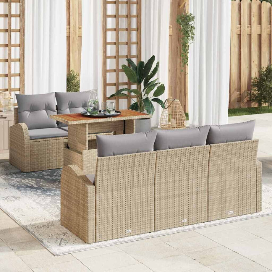 vidaXL Tuin Sofa Set met kussen 6 pcs beige en lichtgrijs afbeelding 1