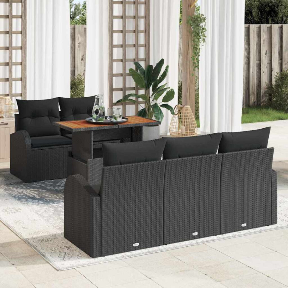 vidaXL Tuin Sofa Set met kussen 6 pcs Zwart afbeelding 1