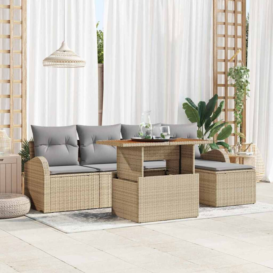 vidaXL Tuin Sofa Set met kussen 6 pcs beige en lichtgrijs afbeelding 1