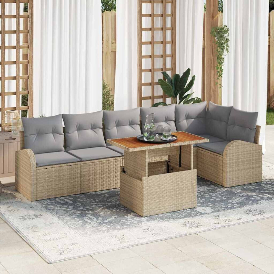 vidaXL Tuin Sofa Set met kussen 7 pcs beige en lichtgrijs afbeelding 1