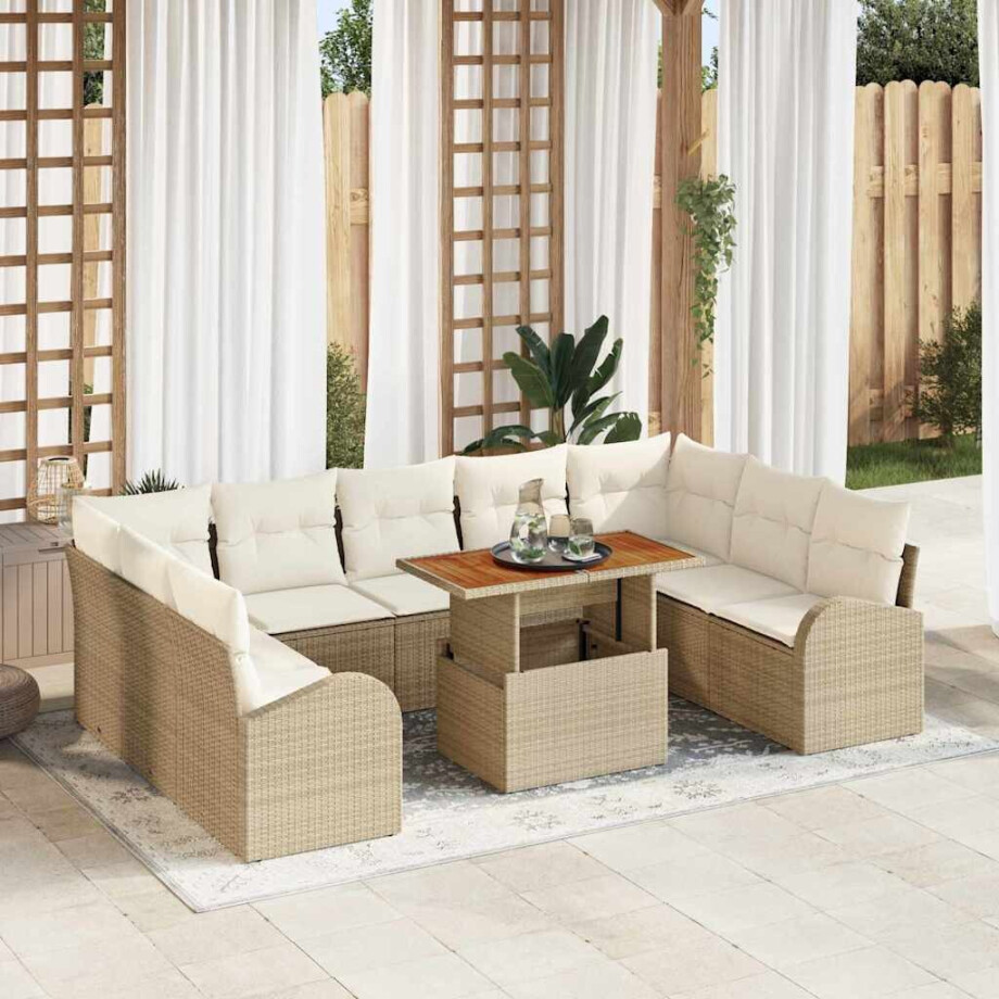 vidaXL Tuin Sofa Set met kussen 10 pcs beige en crèmekleurig afbeelding 1