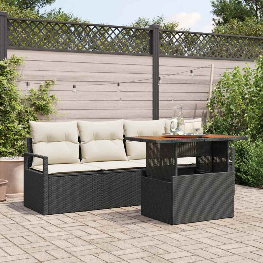 vidaXL Tuin Sofa Set met kussen 5 pcs Zwart en crème afbeelding 1