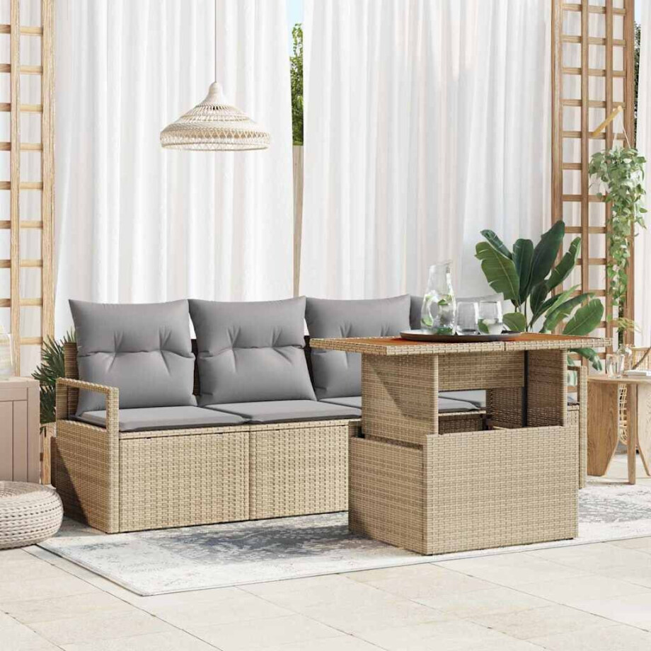 vidaXL Tuin Sofa Set met kussen 5 pcs beige en lichtgrijs vidaXL Tuin Sofa Set met kussen 5 pcs beige en lichtgrijs afbeelding 1