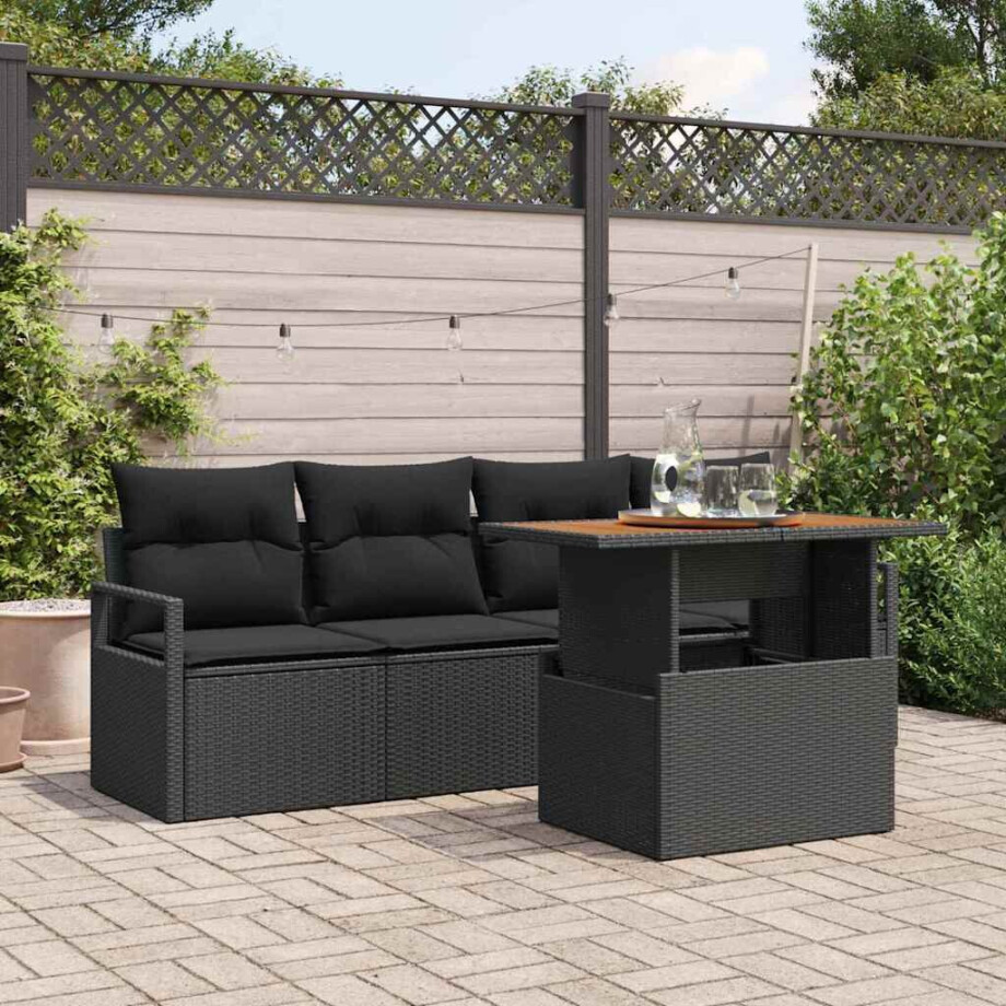 vidaXL Tuin Sofa Set met kussen 5 pcs Zwart afbeelding 1