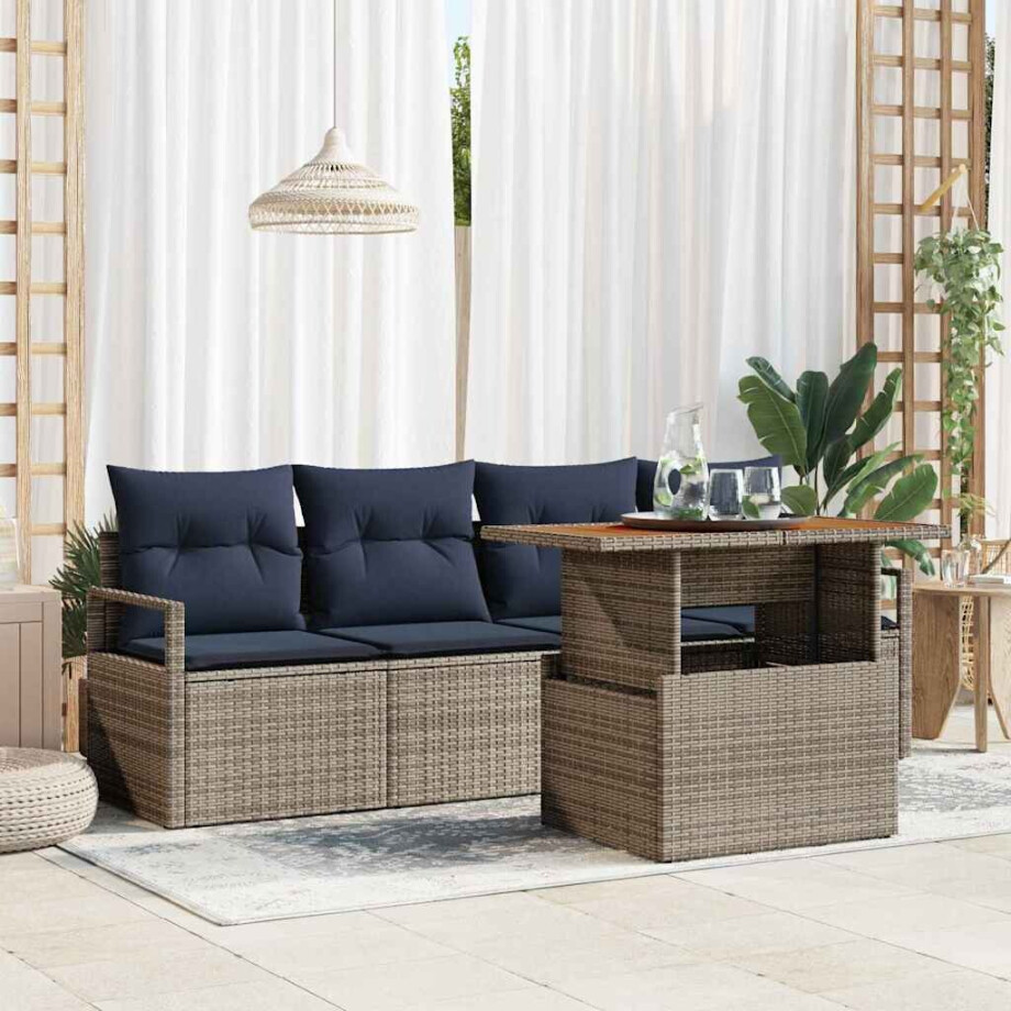 vidaXL Tuin Sofa Set met kussen 5 pcs grijs en marineblauw afbeelding 1