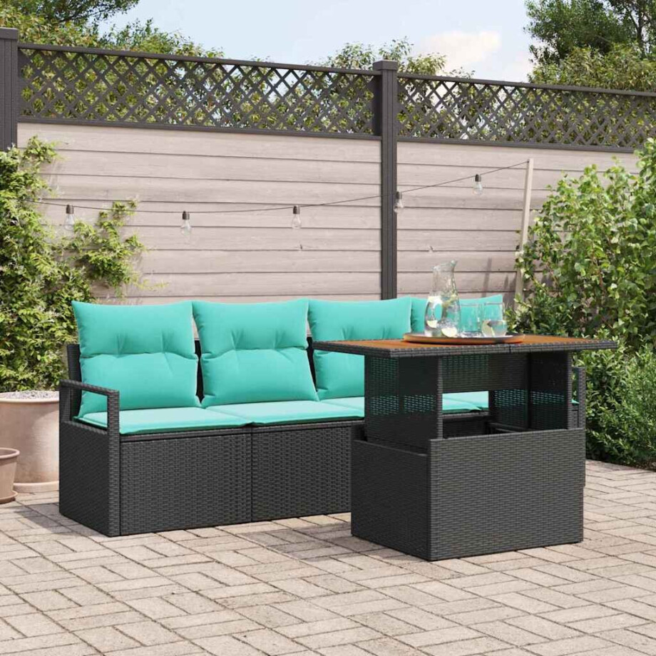 vidaXL Tuin Sofa Set met kussen 5 pcs Zwart en blauw afbeelding 1