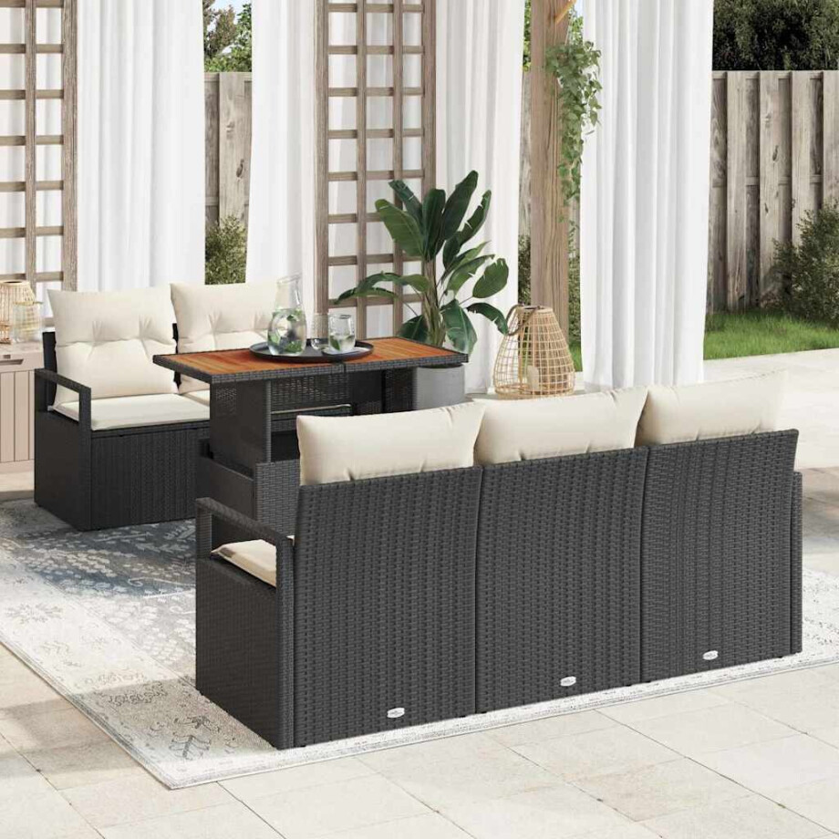 vidaXL Tuin Sofa Set met kussen 6 pcs Zwart en crème afbeelding 1