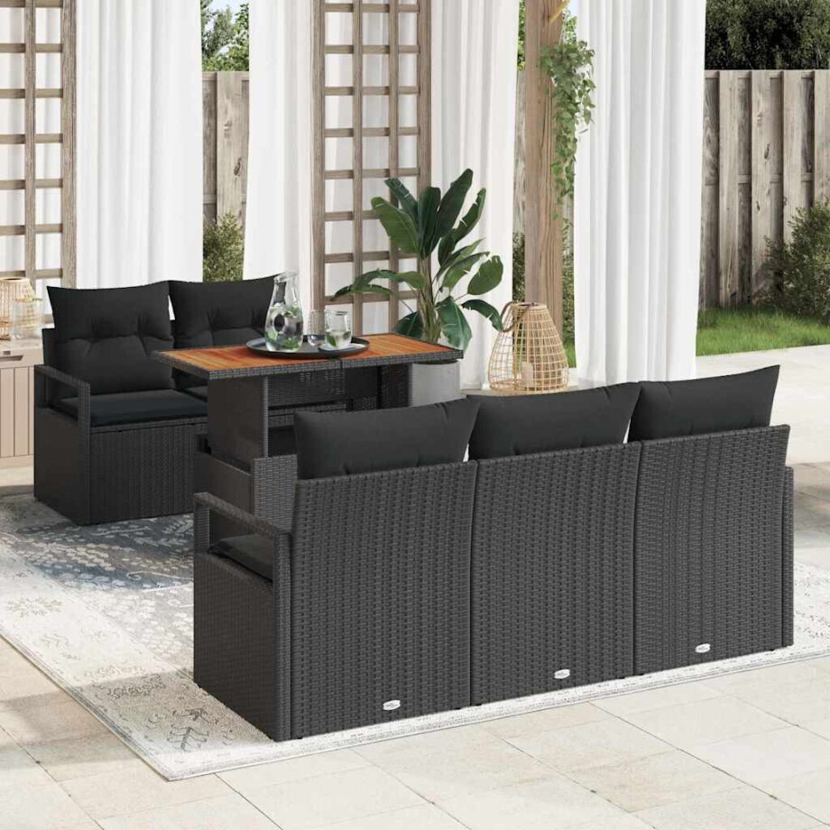 vidaXL Tuin Sofa Set met kussen 6 pcs Zwart afbeelding 1