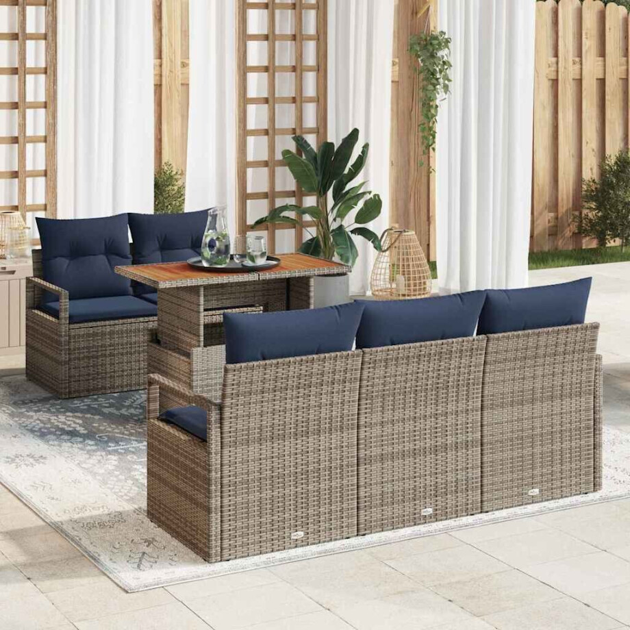 vidaXL Tuin Sofa Set met kussen 6 pcs grijs en marineblauw afbeelding 1