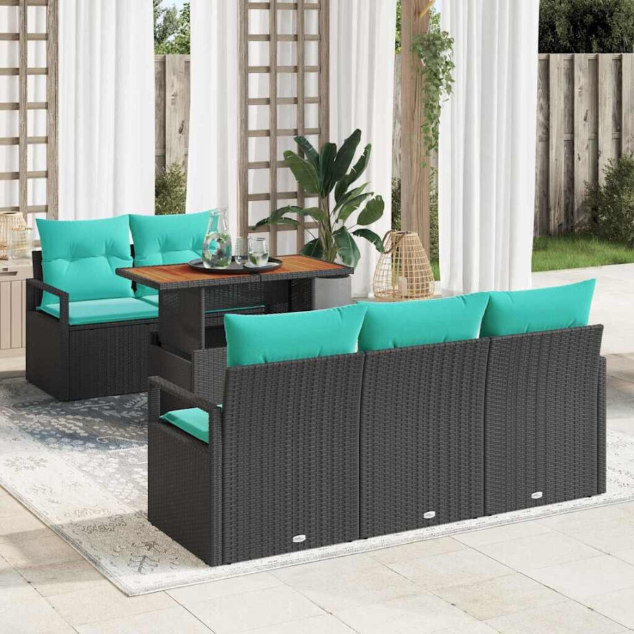 vidaXL Tuin Sofa Set met kussen 6 pcs Zwart en blauw afbeelding 1