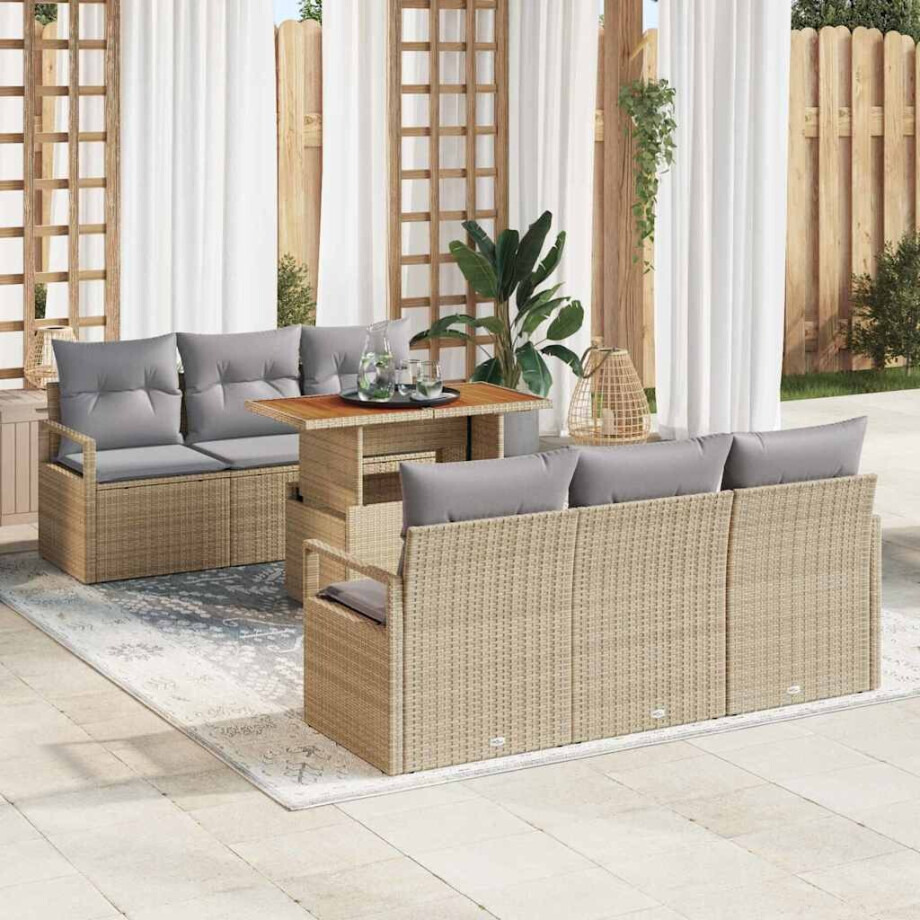 vidaXL Tuin Sofa Set met kussen 7 pcs beige en lichtgrijs vidaXL Tuin Sofa Set met kussen 7 pcs beige en lichtgrijs afbeelding 1